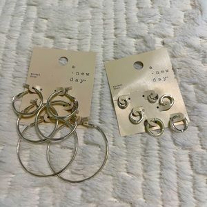 2 sets of 3 silver hoop earrings